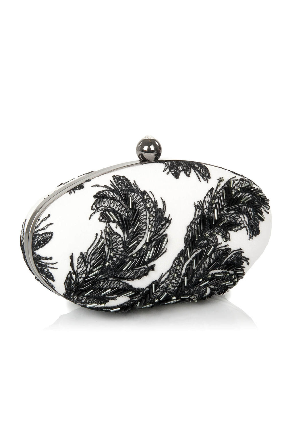 Beaded Feather-Motif Oval Clutch