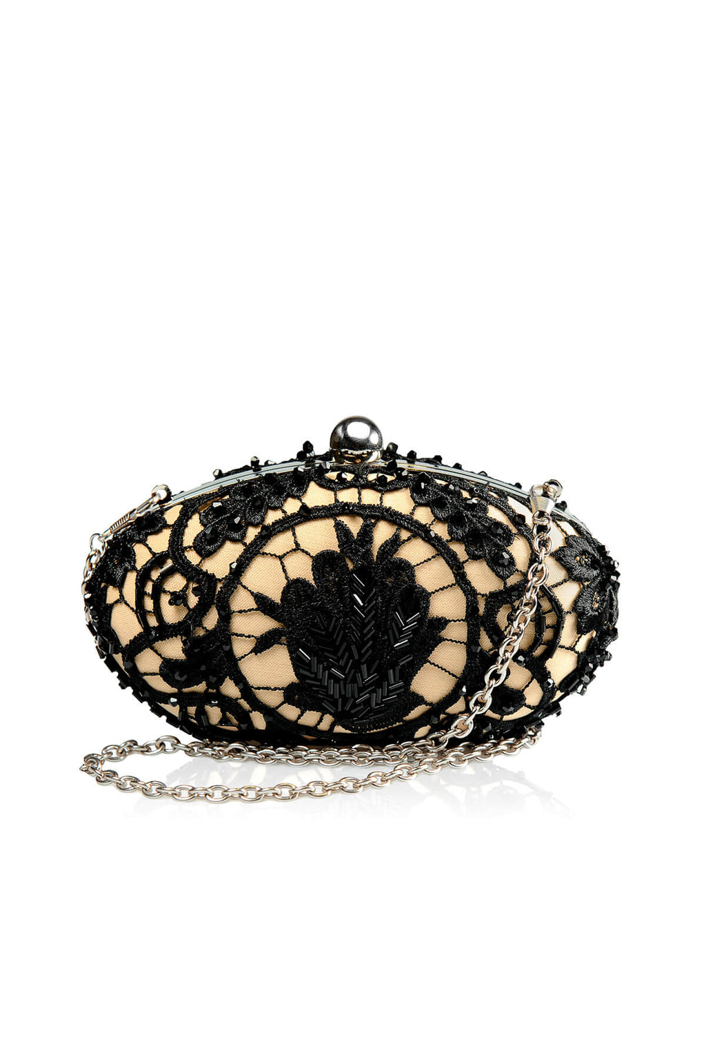 Beaded Lace Oval Clutch