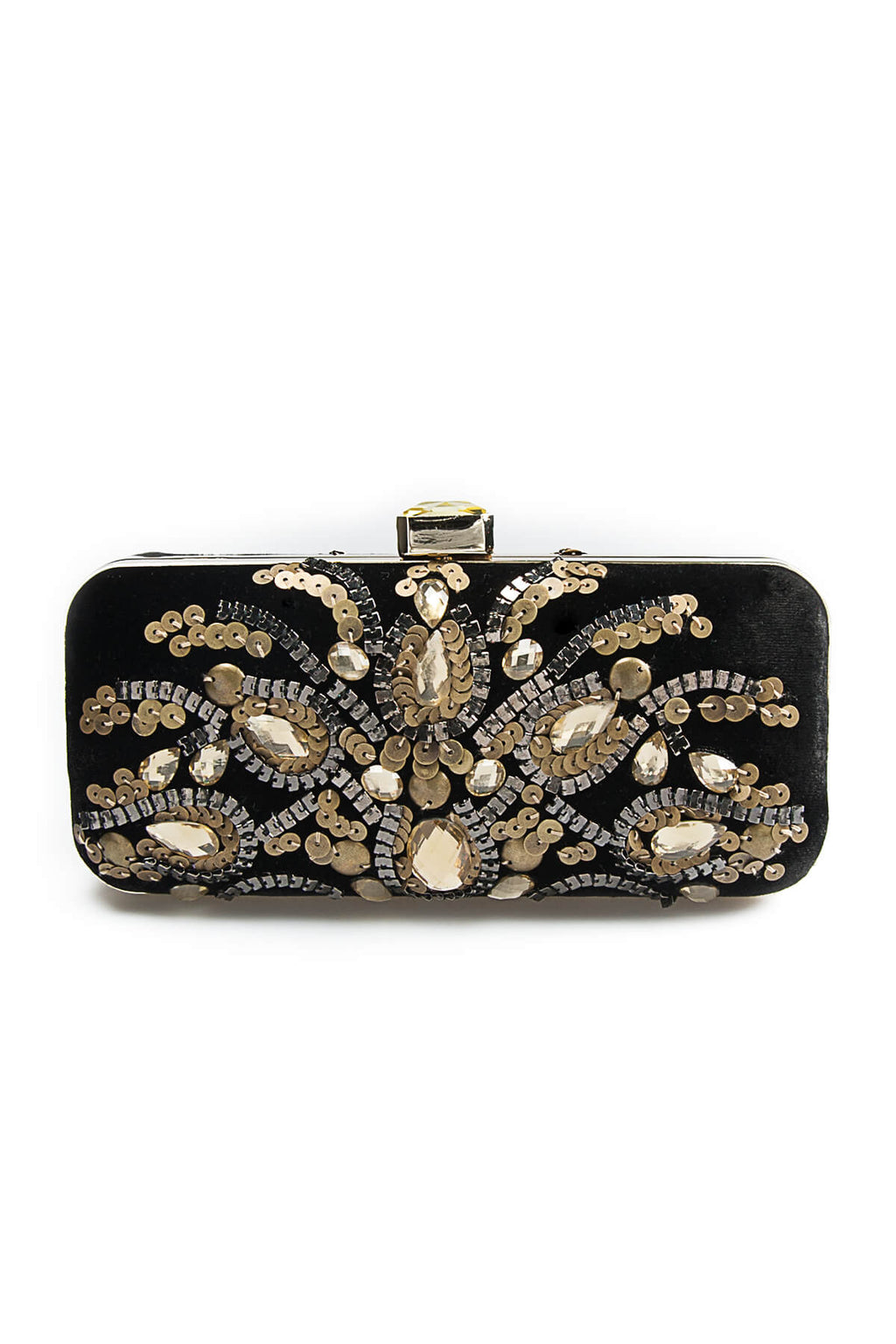 Beaded Washed Velvet Box Clutch