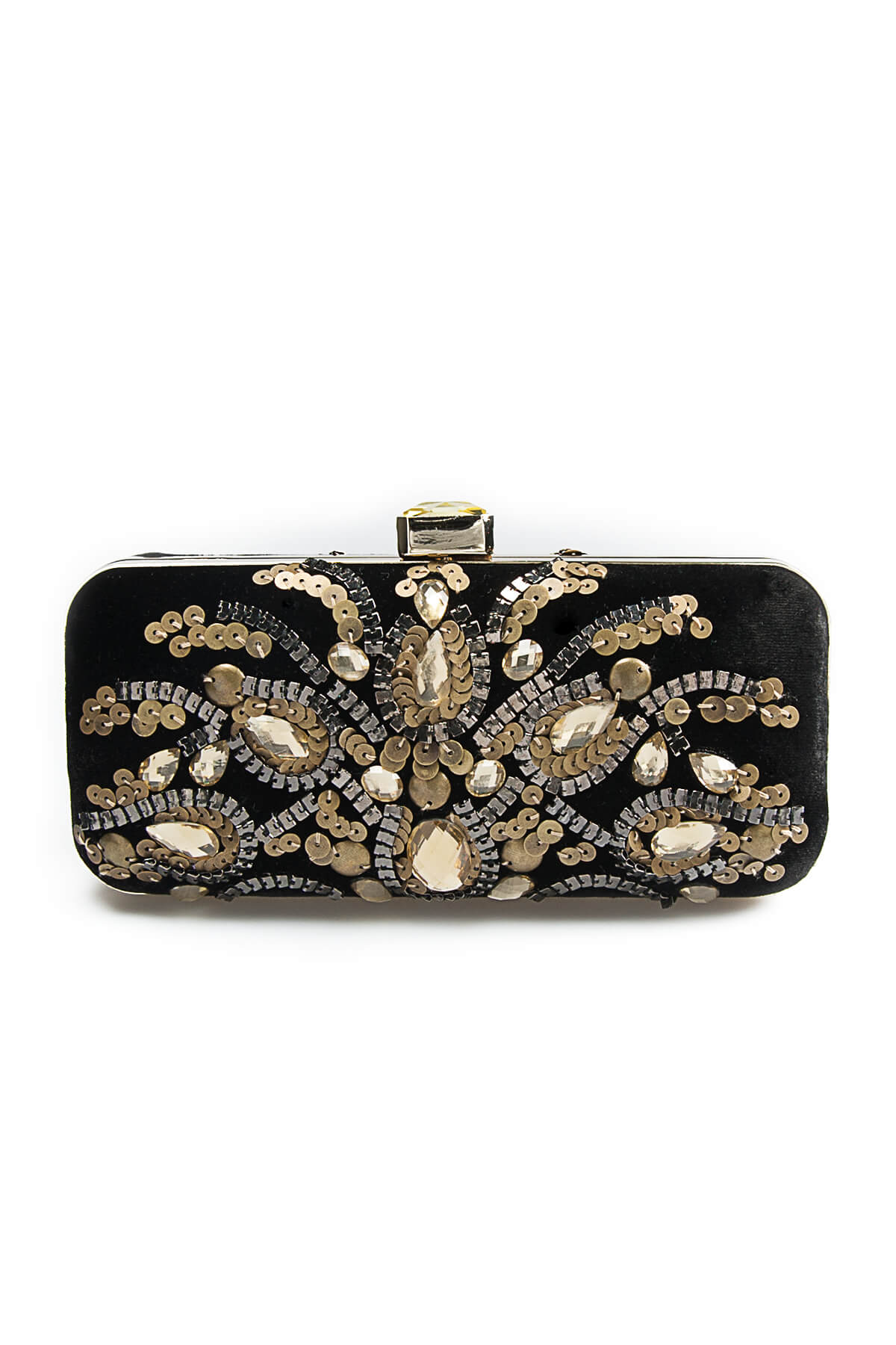 Beaded Washed Velvet Box Clutch