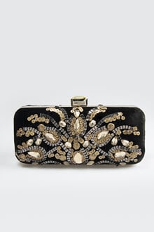 Beaded Washed Velvet Box Clutch