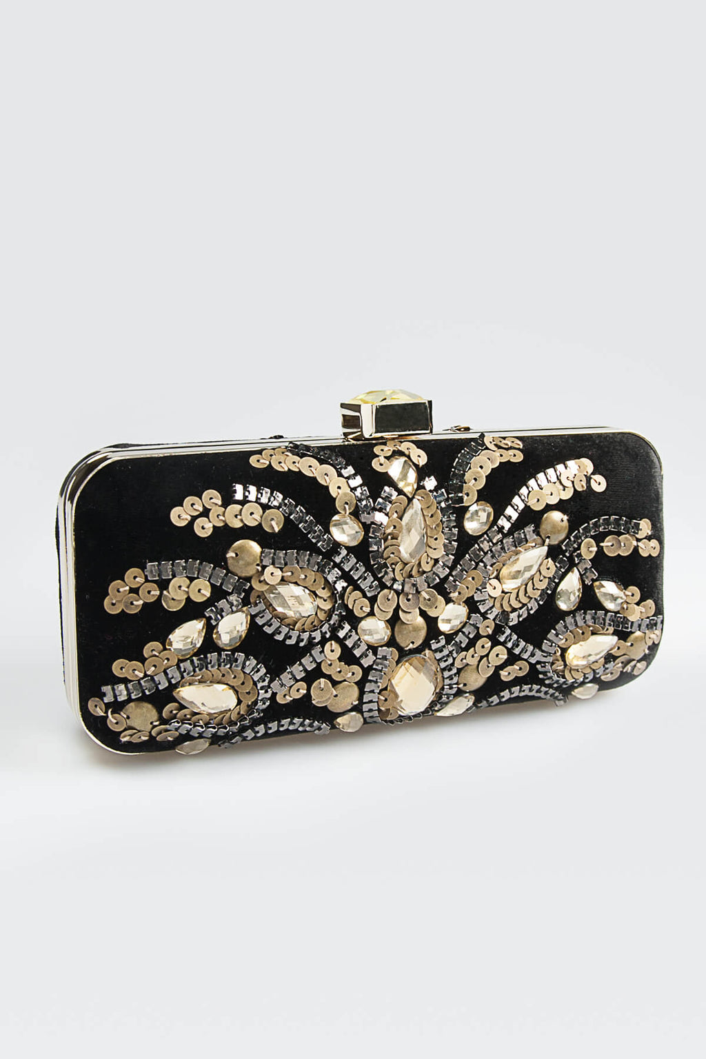 Beaded Washed Velvet Box Clutch