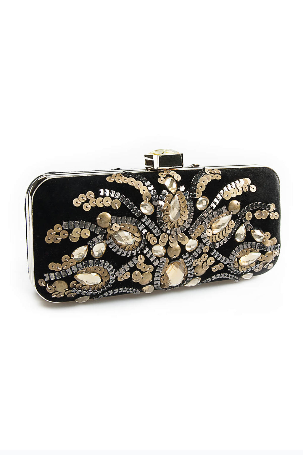 Beaded Washed Velvet Box Clutch