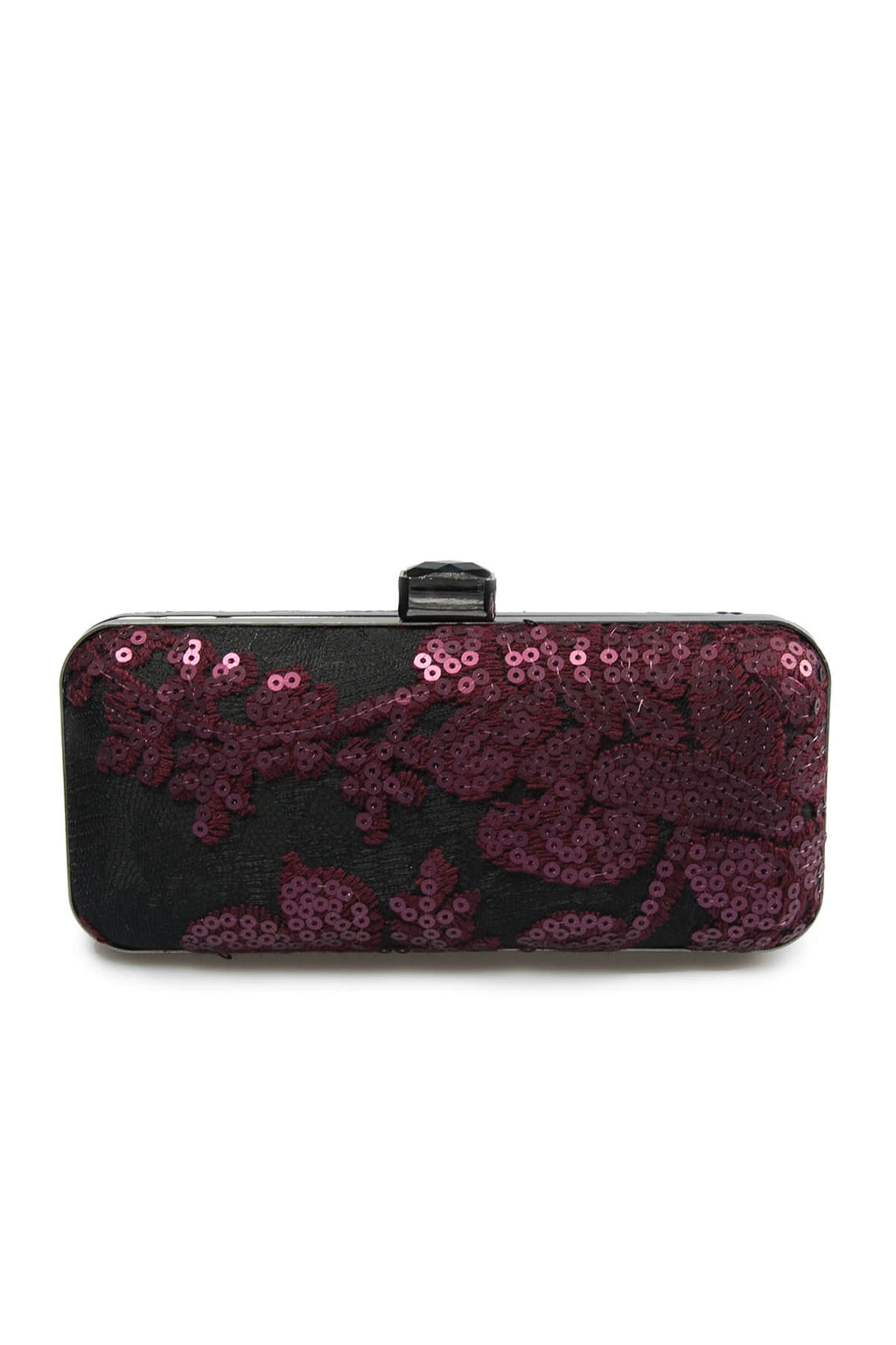 Sequin Embellished Box Clutch in Auburn