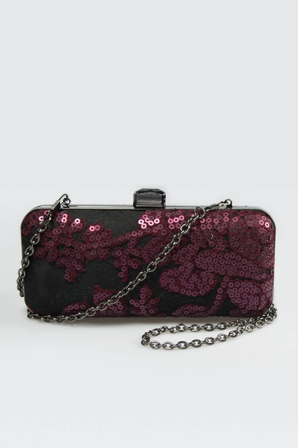 Sequin Embellished Box Clutch in Auburn