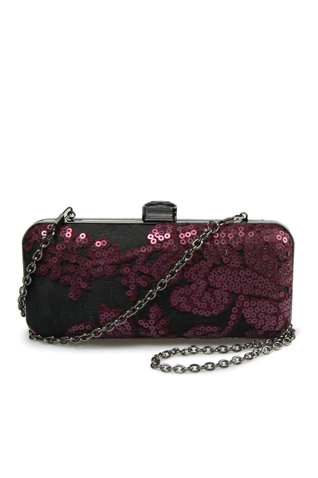 Sequin Embellished Box Clutch in Auburn