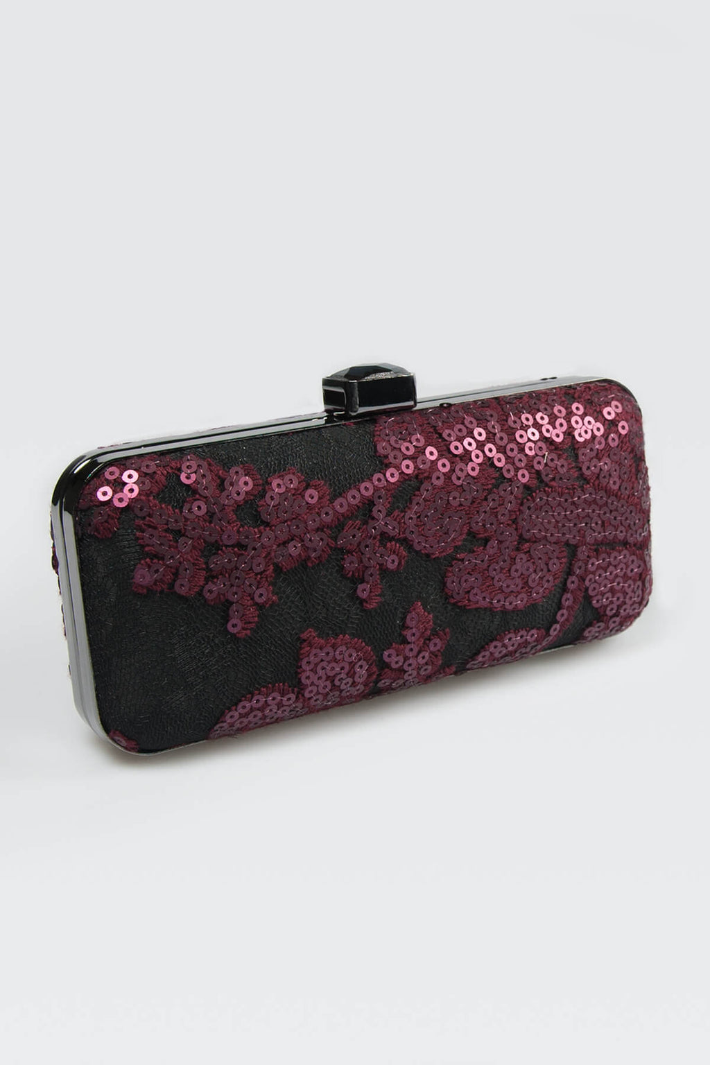 Sequin Embellished Box Clutch in Auburn
