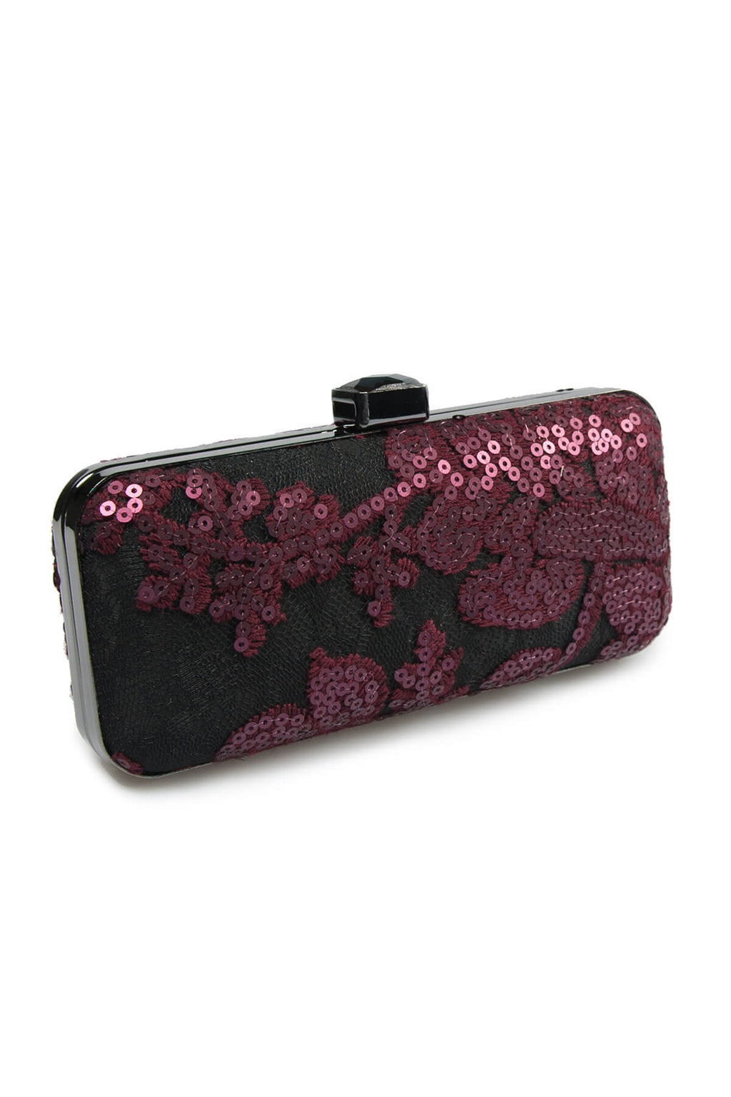 Sequin Embellished Box Clutch in Auburn