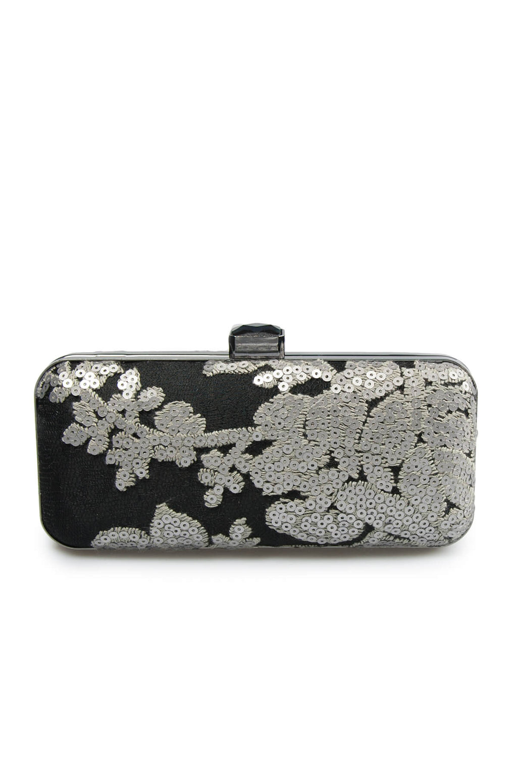 Sequin Embellished Box Clutch in Duchess Grey / Black