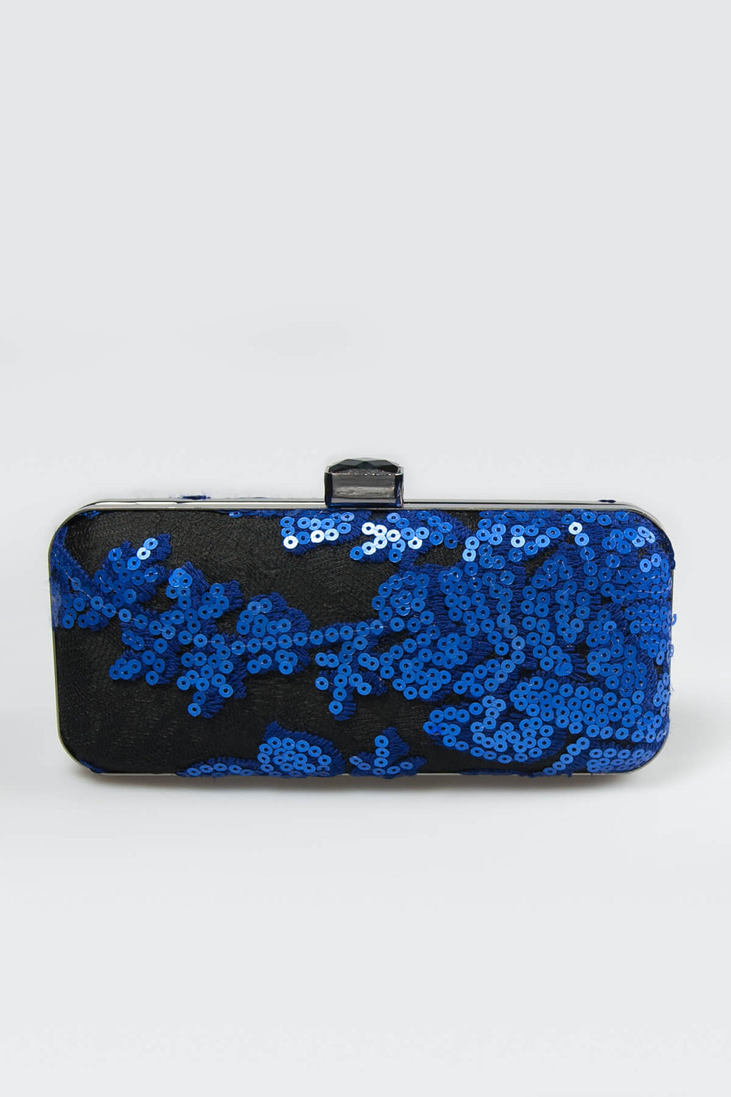 Sequin Embellished Box Clutch in Marina / Black