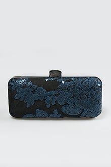 Sequin Embellished Box Clutch in Prussian Blue / Black