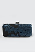 Sequin Embellished Box Clutch in Prussian Blue / Black