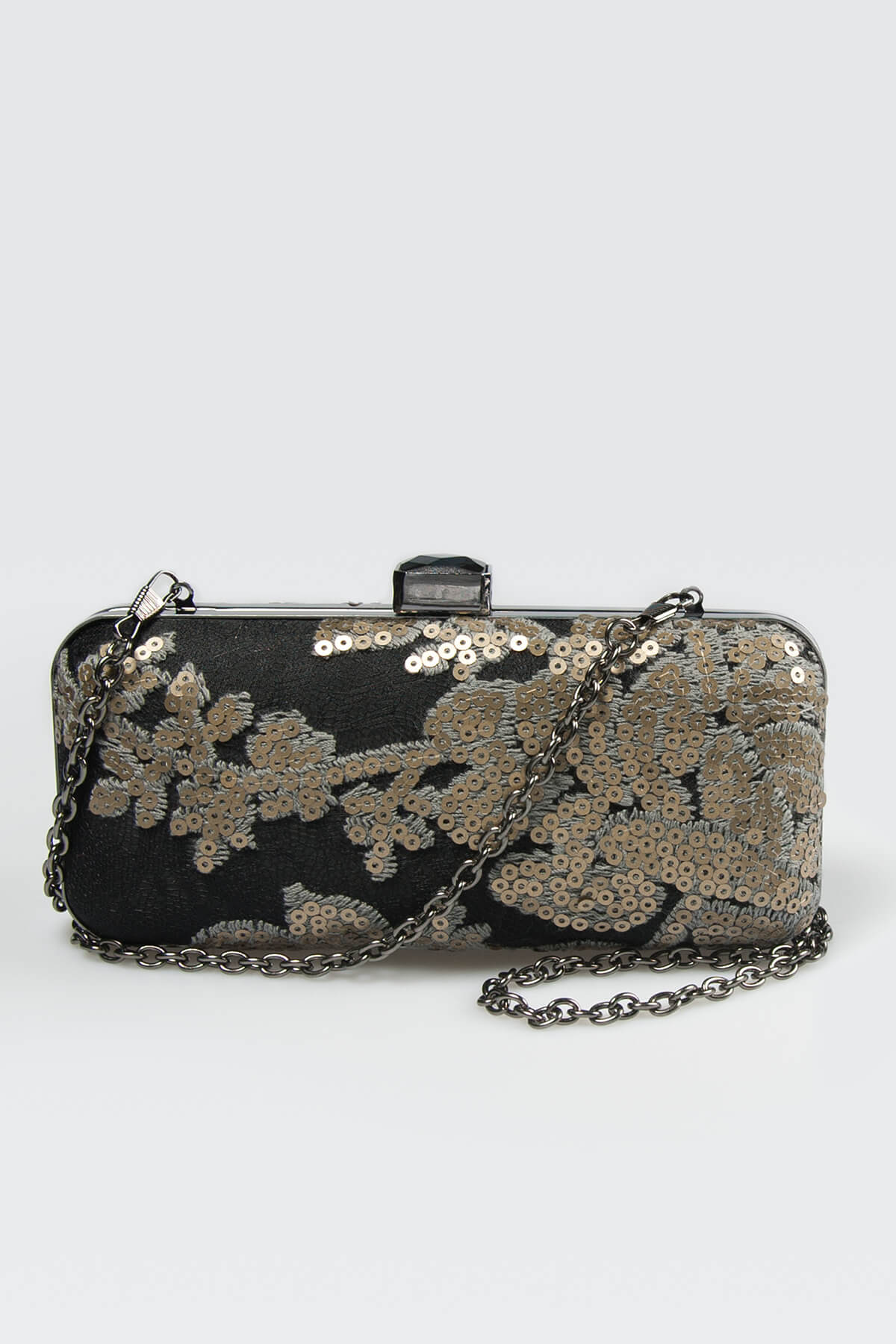 Sequin Embellished Box Clutch in Gold / Black