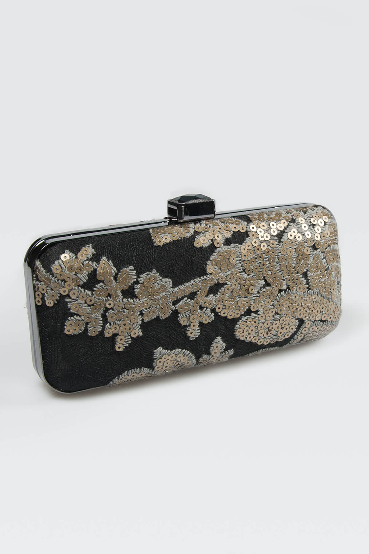 Sequin Embellished Box Clutch in Gold / Black