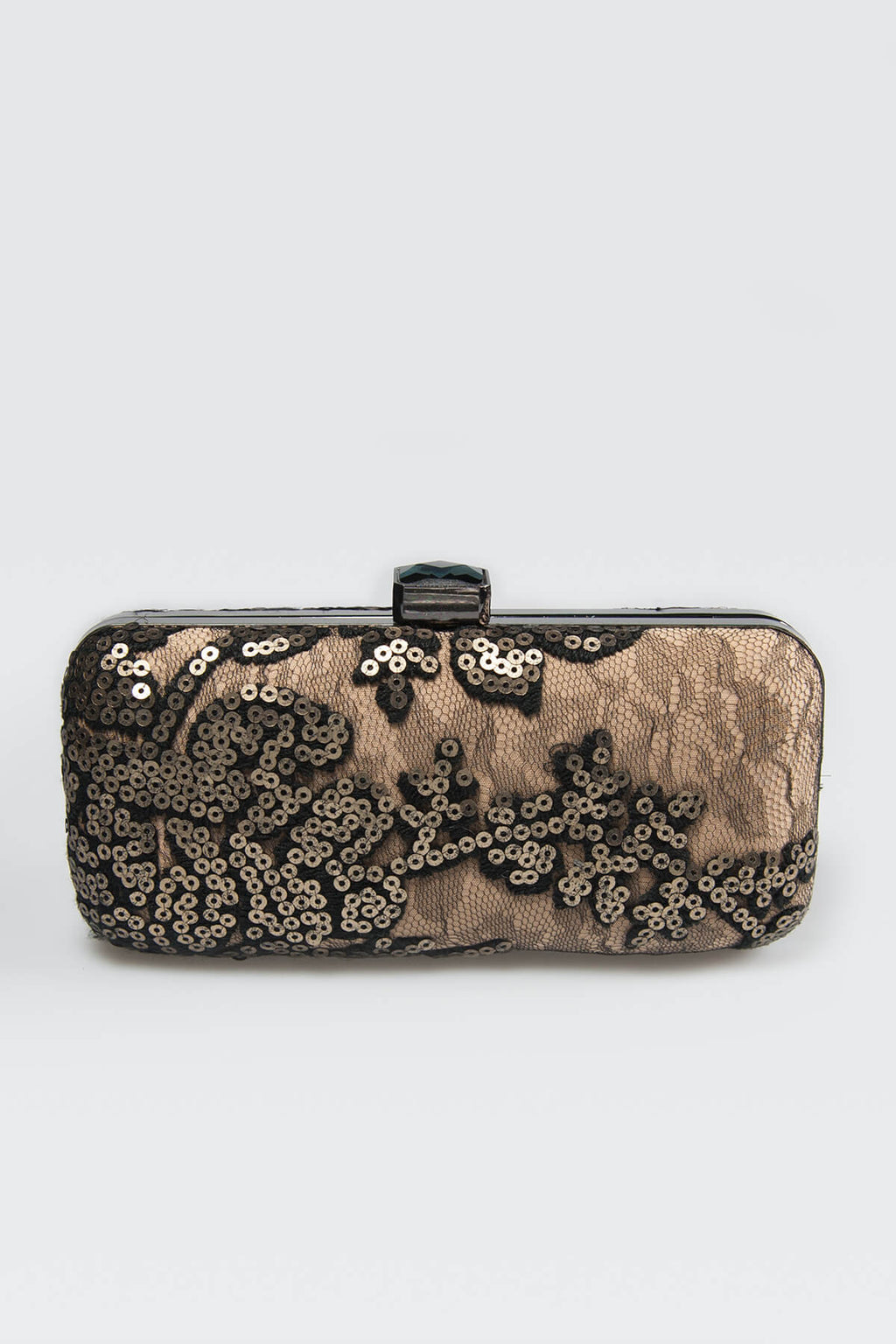 Sequin Embellished Box Clutch in Smoke Pearl