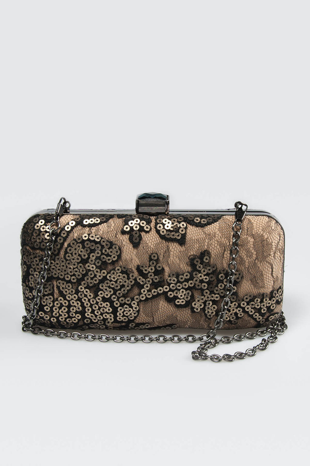 Sequin Embellished Box Clutch in Smoke Pearl