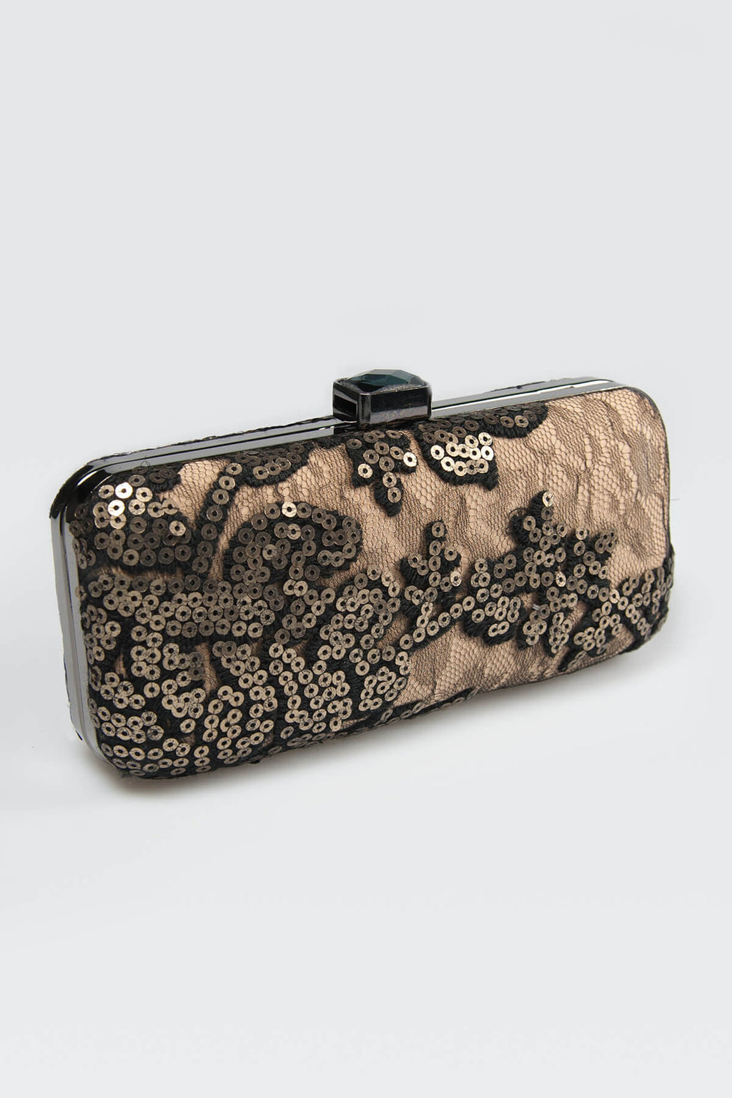 Sequin Embellished Box Clutch in Smoke Pearl