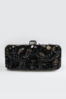 Beaded Cut Velvet Box Clutch in Black