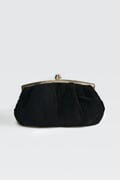 Pleated Washed Velvet Top-Frame Clutch in Black