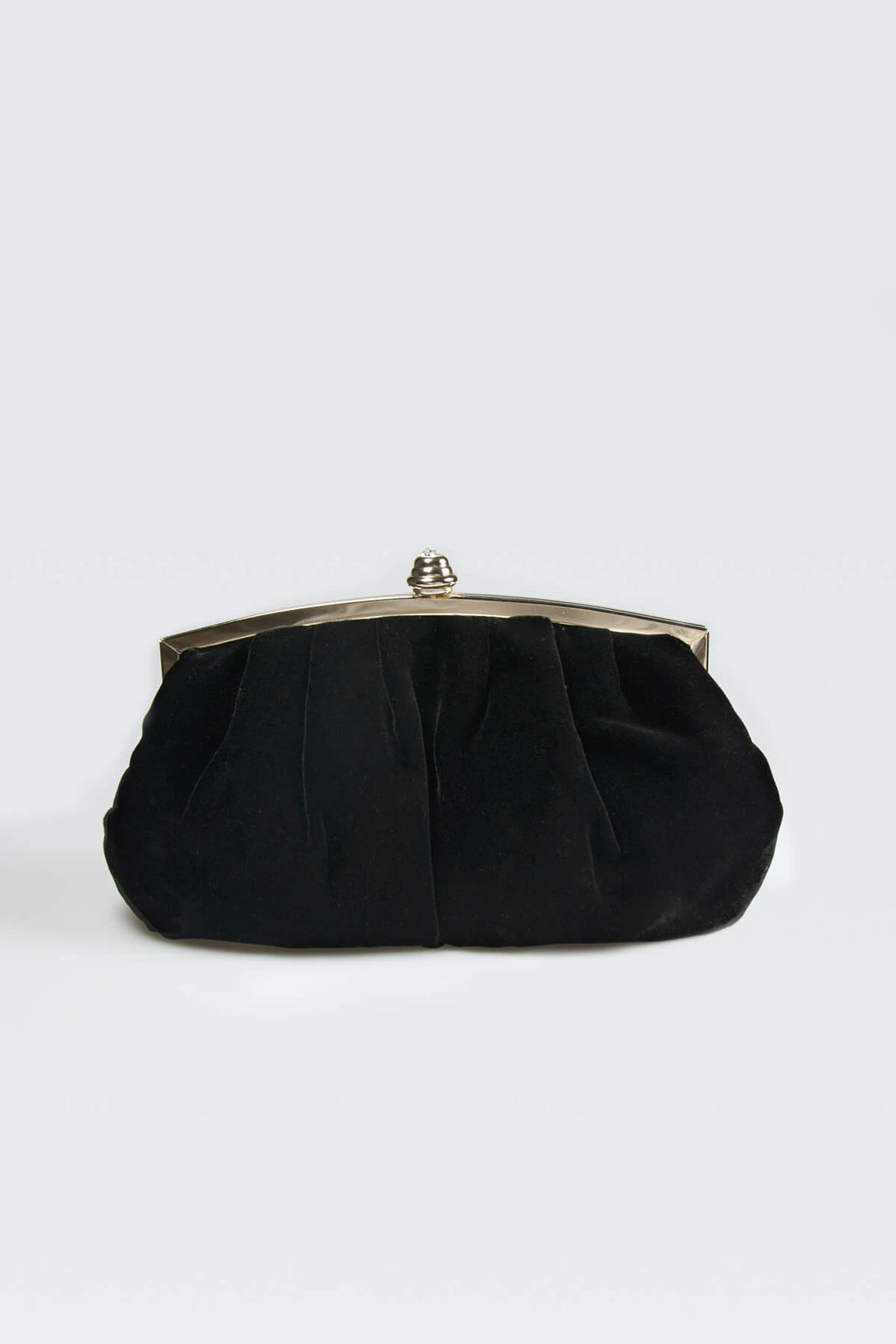 Pleated Washed Velvet Top-Frame Clutch in Black
