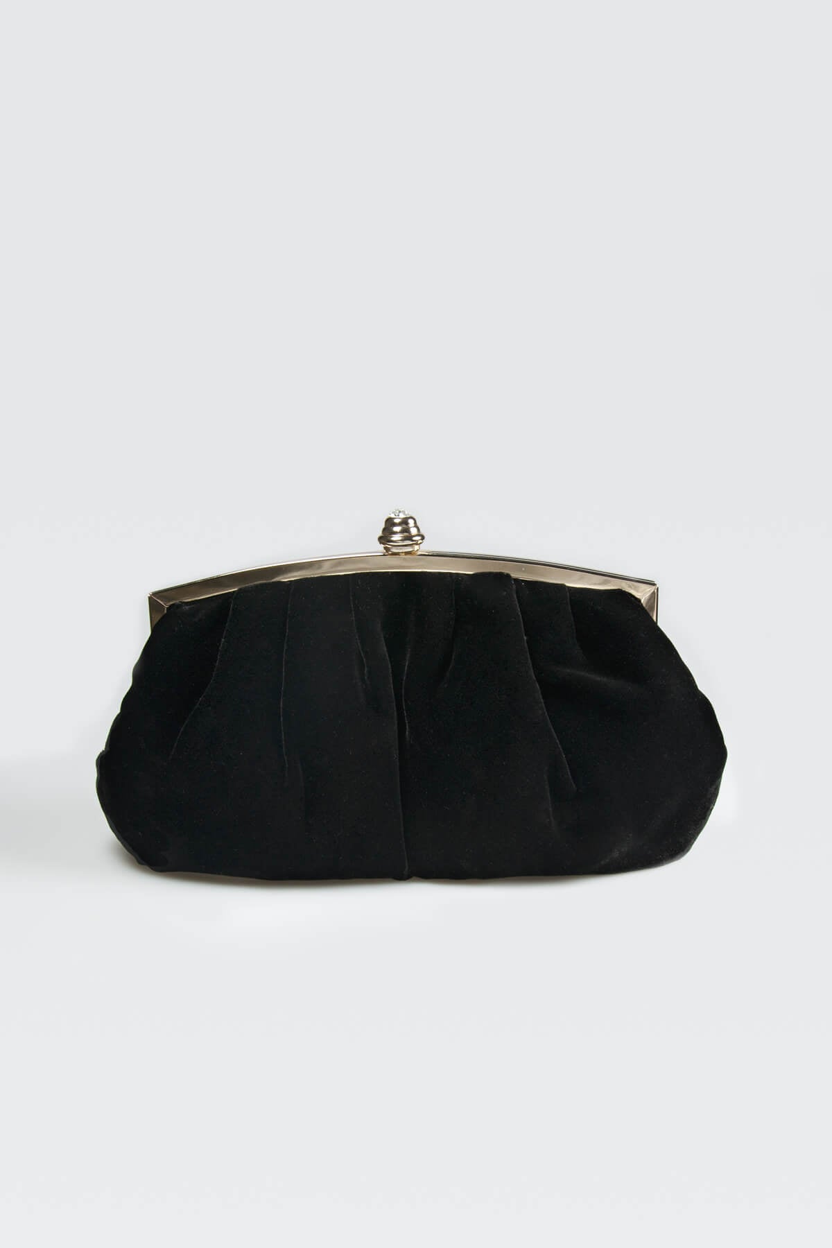 Pleated Washed Velvet Top-Frame Clutch in Black
