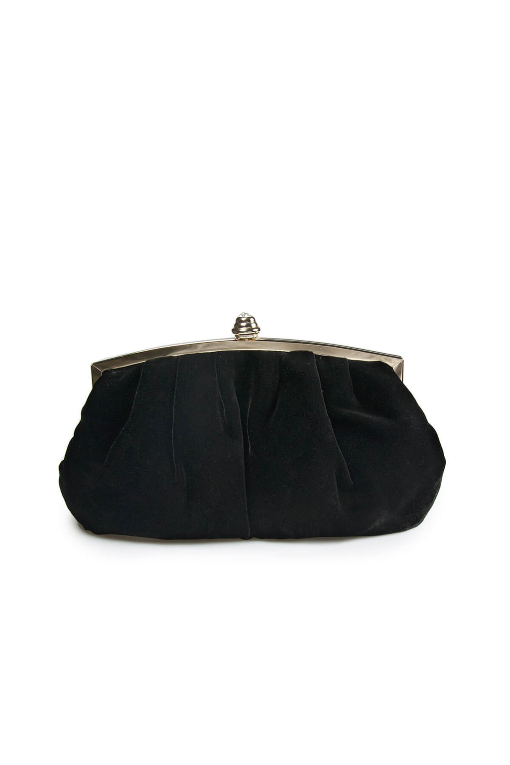 Pleated Washed Velvet Top-Frame Clutch in Black
