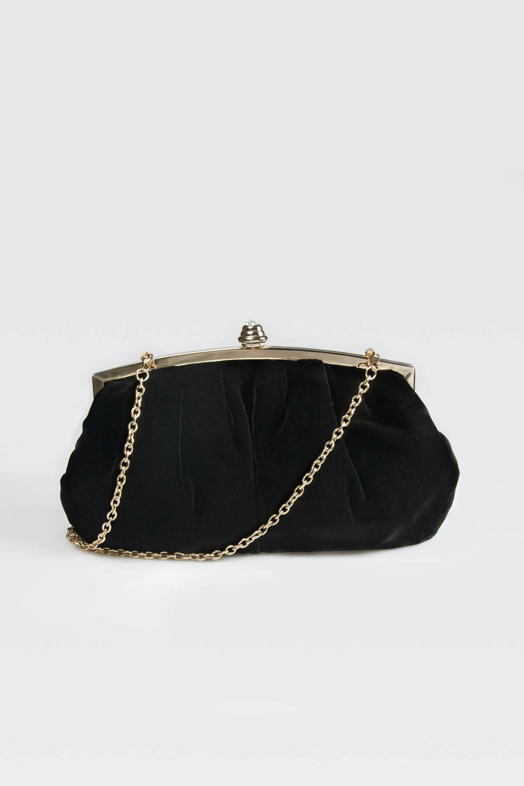 Pleated Washed Velvet Top-Frame Clutch in Black