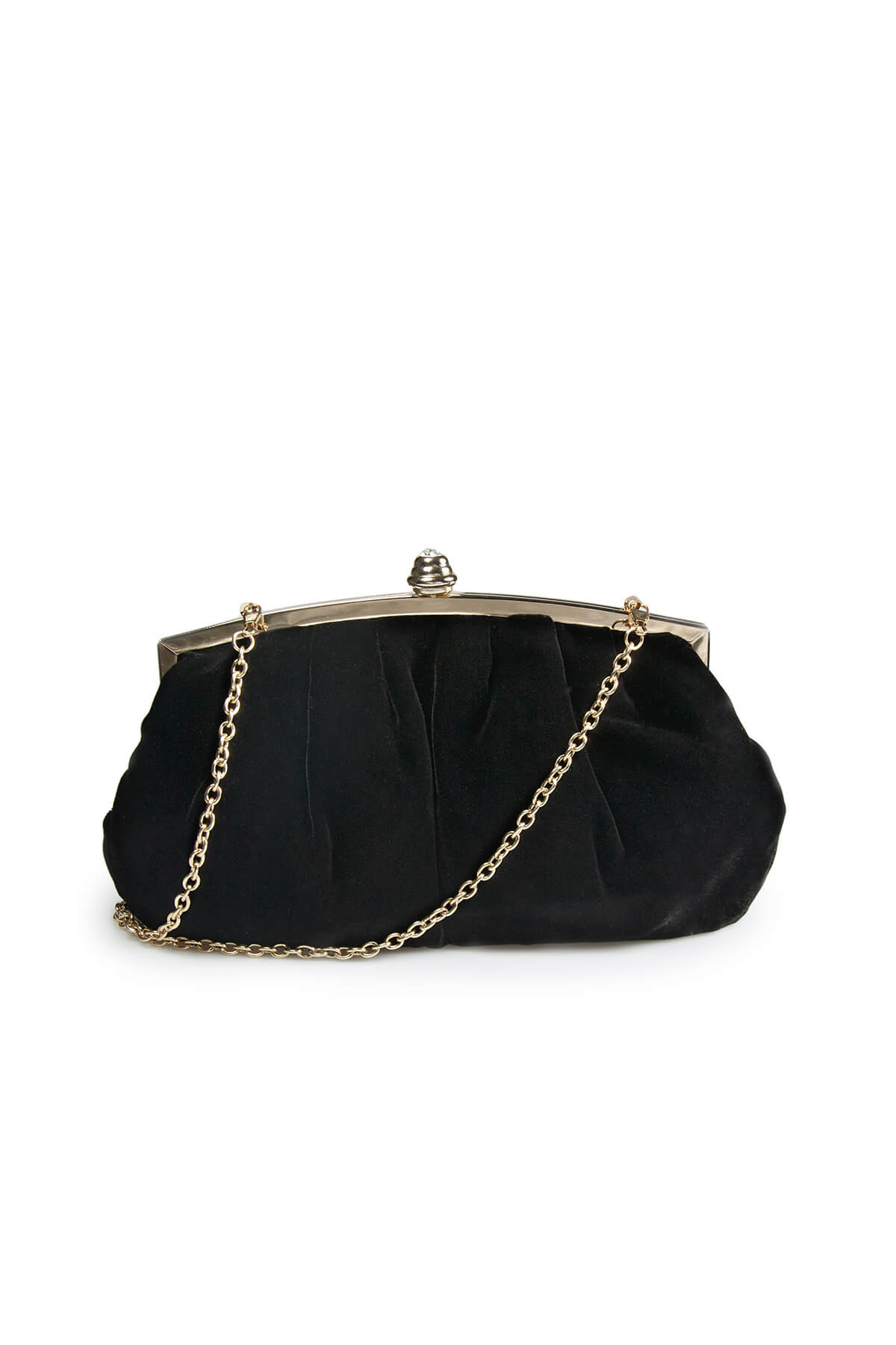 Pleated Washed Velvet Top-Frame Clutch in Black