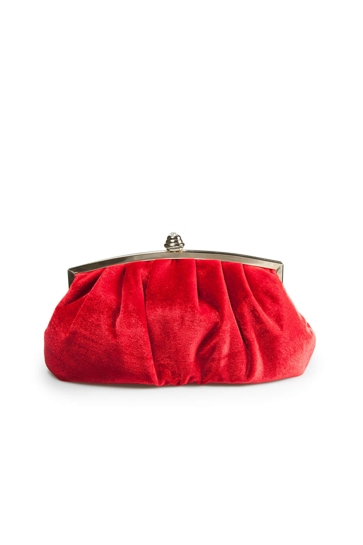 Pleated Washed Velvet Top-Frame Clutch in Carmine