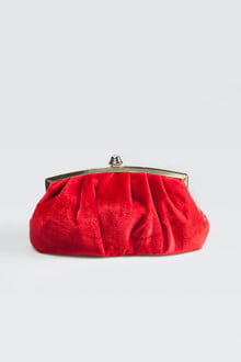 Pleated Washed Velvet Top-Frame Clutch in Carmine