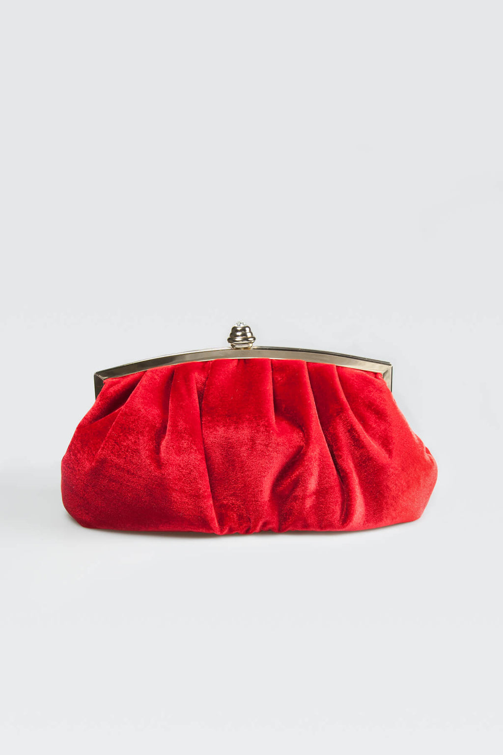 Pleated Washed Velvet Top-Frame Clutch in Carmine