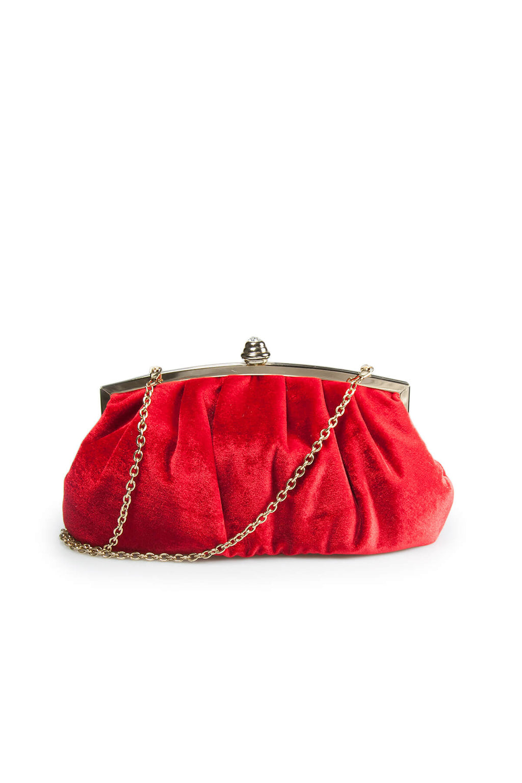 Pleated Washed Velvet Top-Frame Clutch in Carmine