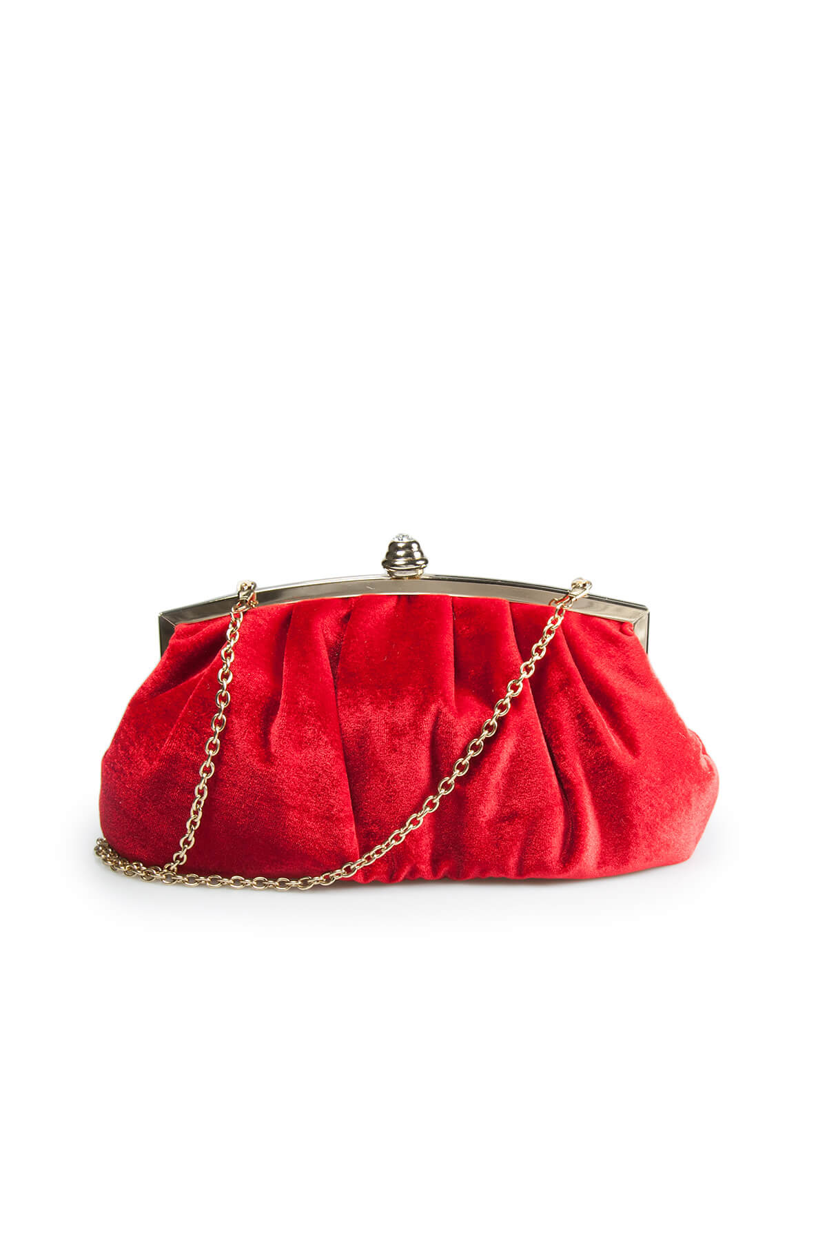 Pleated Washed Velvet Top-Frame Clutch in Carmine