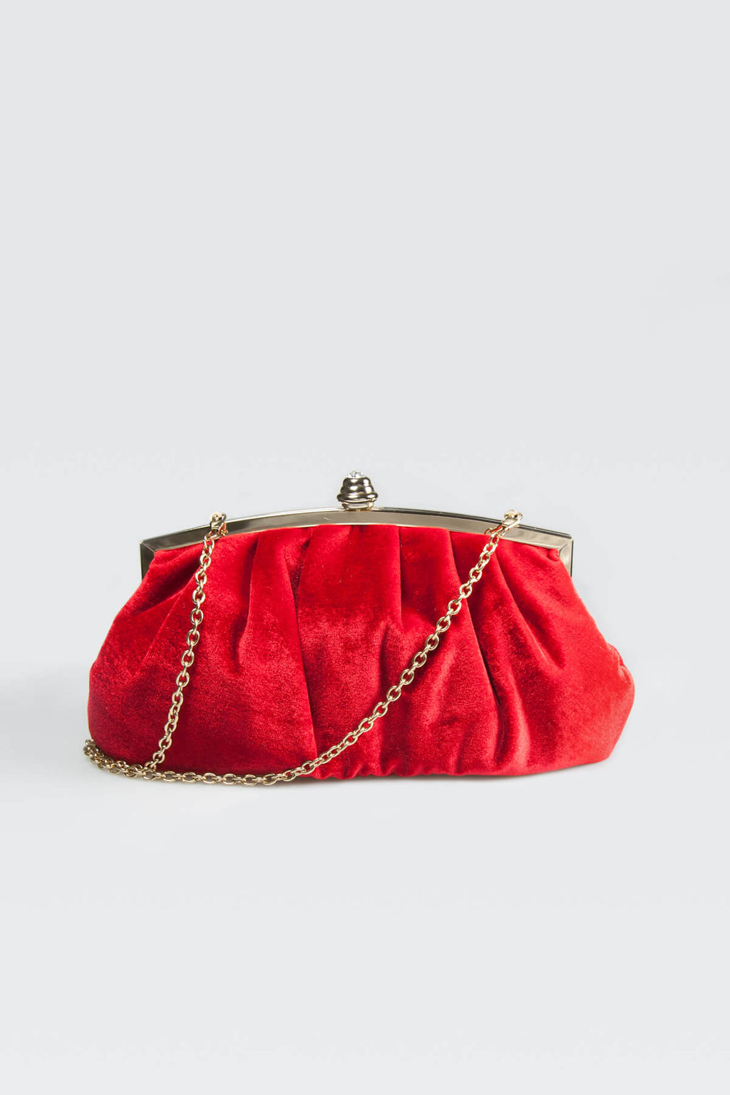 Pleated Washed Velvet Top-Frame Clutch in Carmine