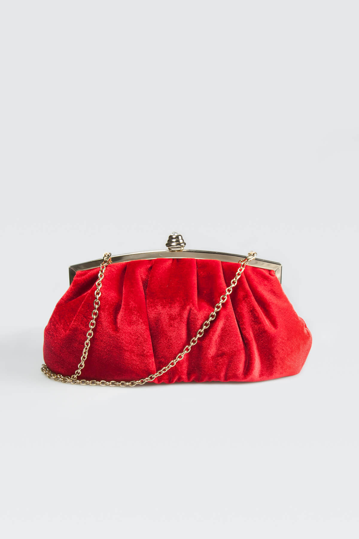 Pleated Washed Velvet Top-Frame Clutch in Carmine