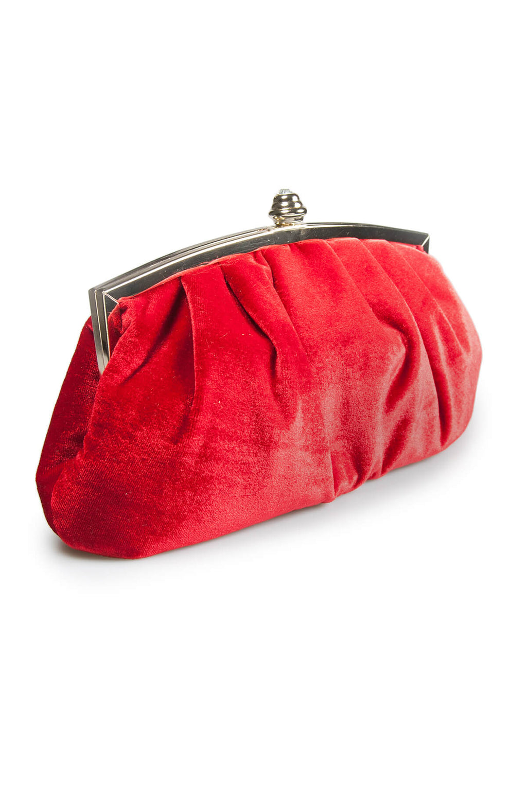 Pleated Washed Velvet Top-Frame Clutch in Carmine