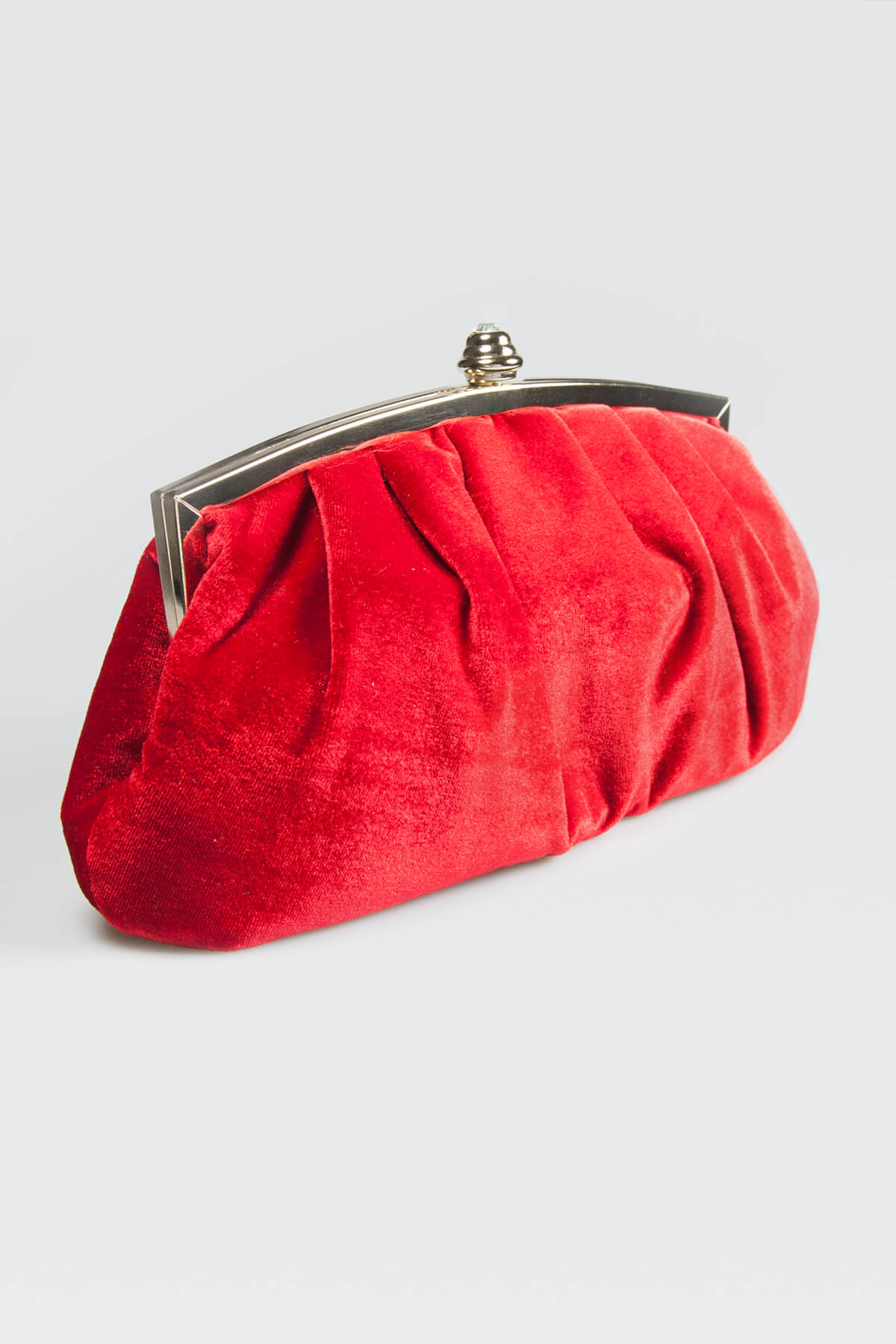 Pleated Washed Velvet Top-Frame Clutch in Carmine