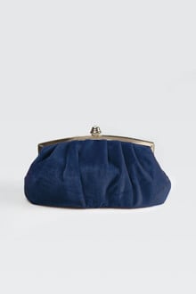 Pleated Washed Velvet Top-Frame Clutch in Dusty Navy