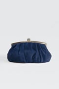 Pleated Washed Velvet Top-Frame Clutch in Dusty Navy