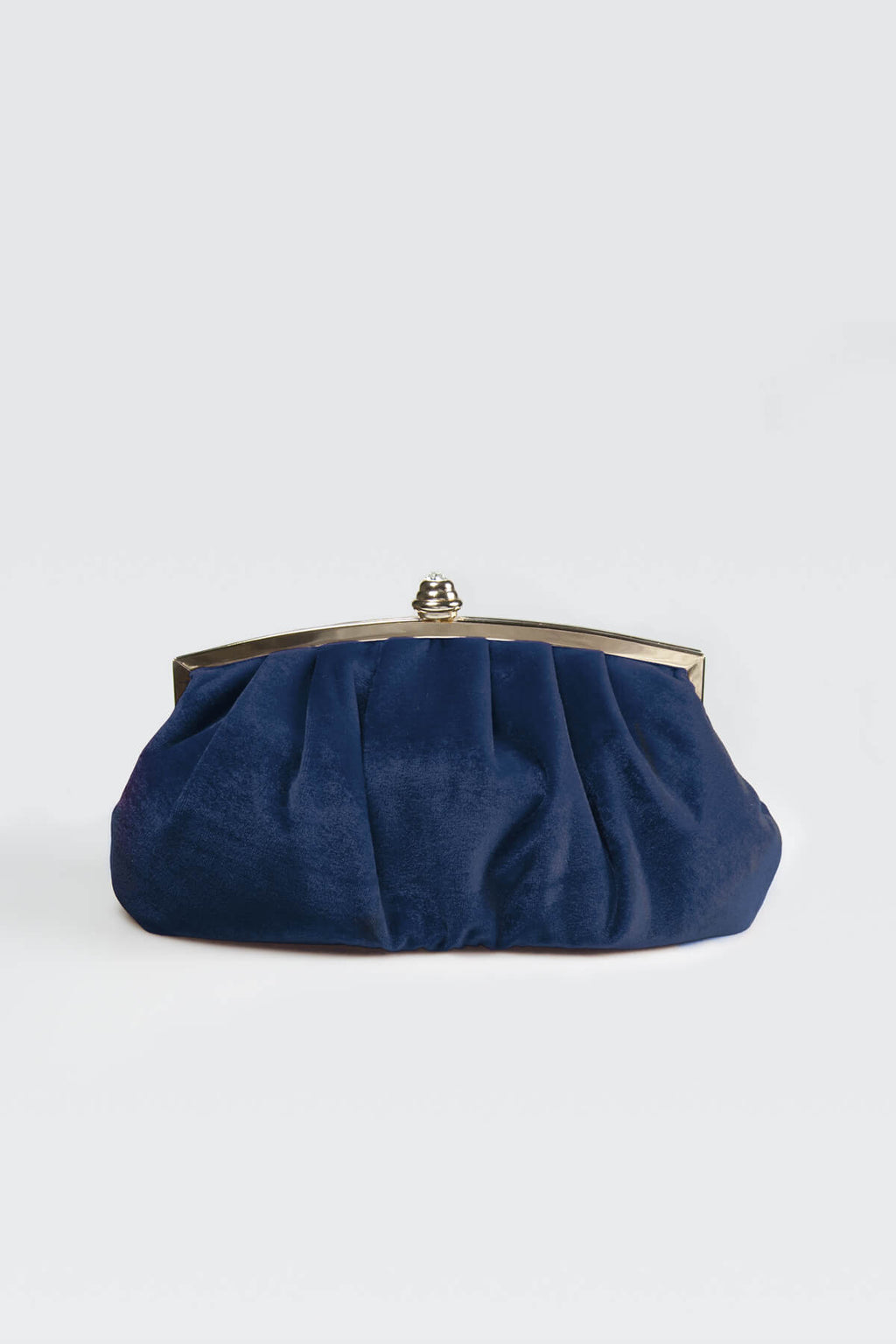 Pleated Washed Velvet Top-Frame Clutch in Dusty Navy