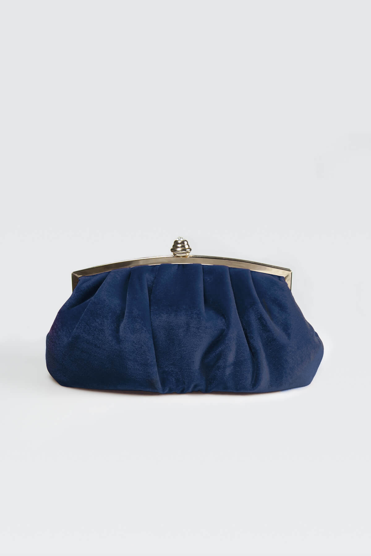 Pleated Washed Velvet Top-Frame Clutch in Dusty Navy