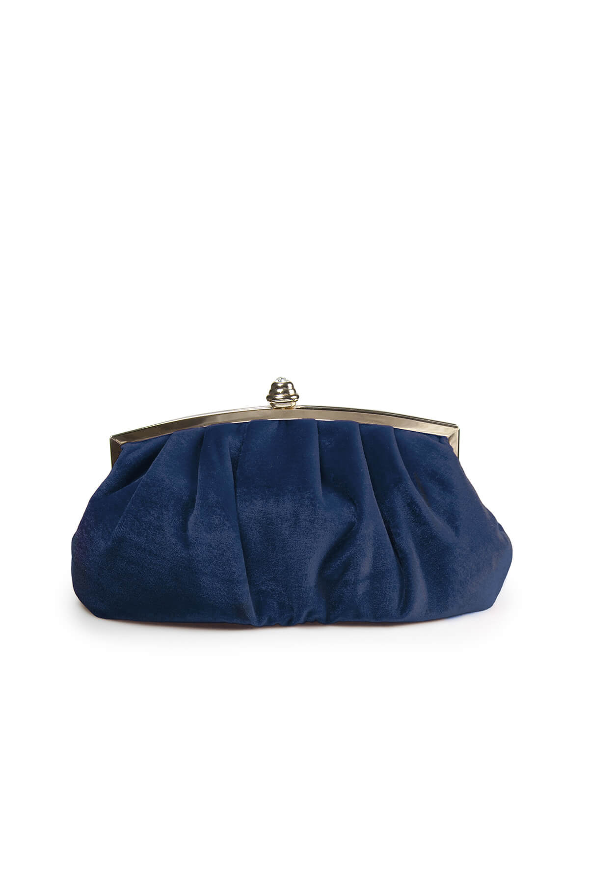 Pleated Washed Velvet Top-Frame Clutch in Dusty Navy