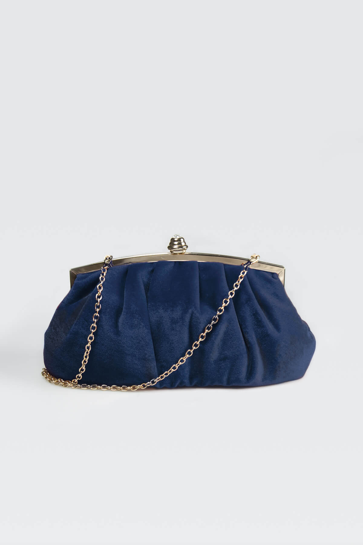 Pleated Washed Velvet Top-Frame Clutch in Dusty Navy