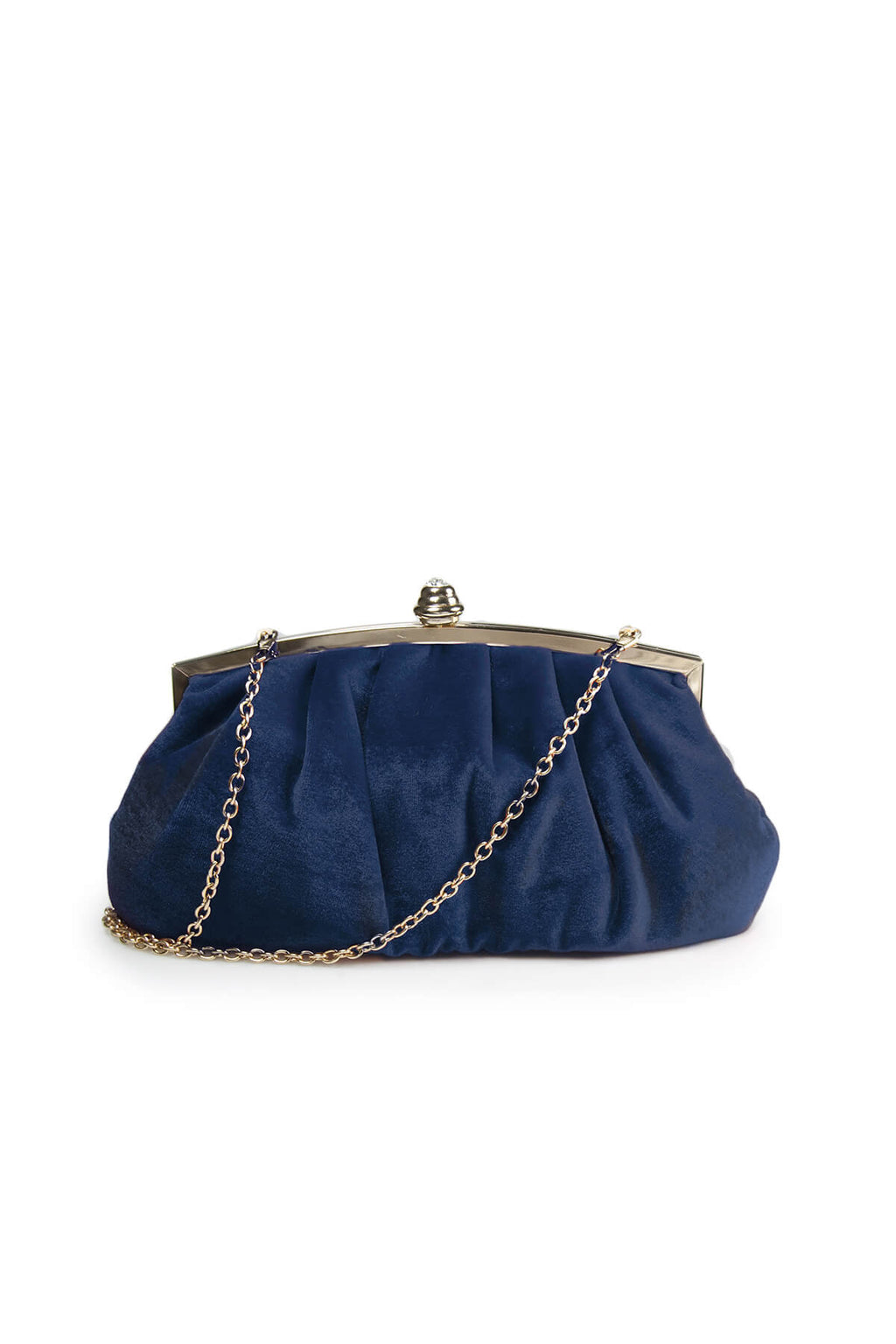 Pleated Washed Velvet Top-Frame Clutch in Dusty Navy