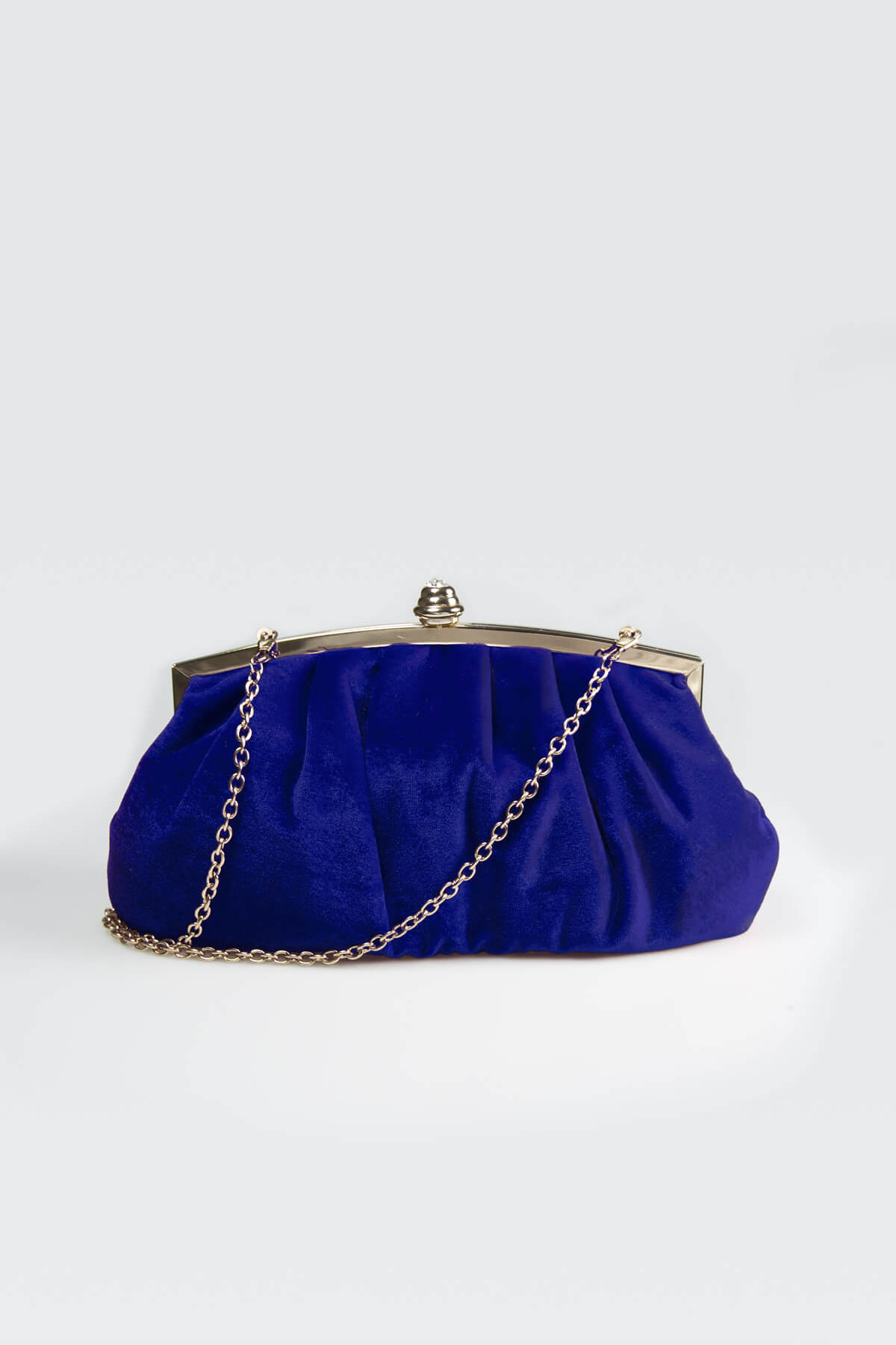 Pleated Washed Velvet Top-Frame Clutch in Jewel