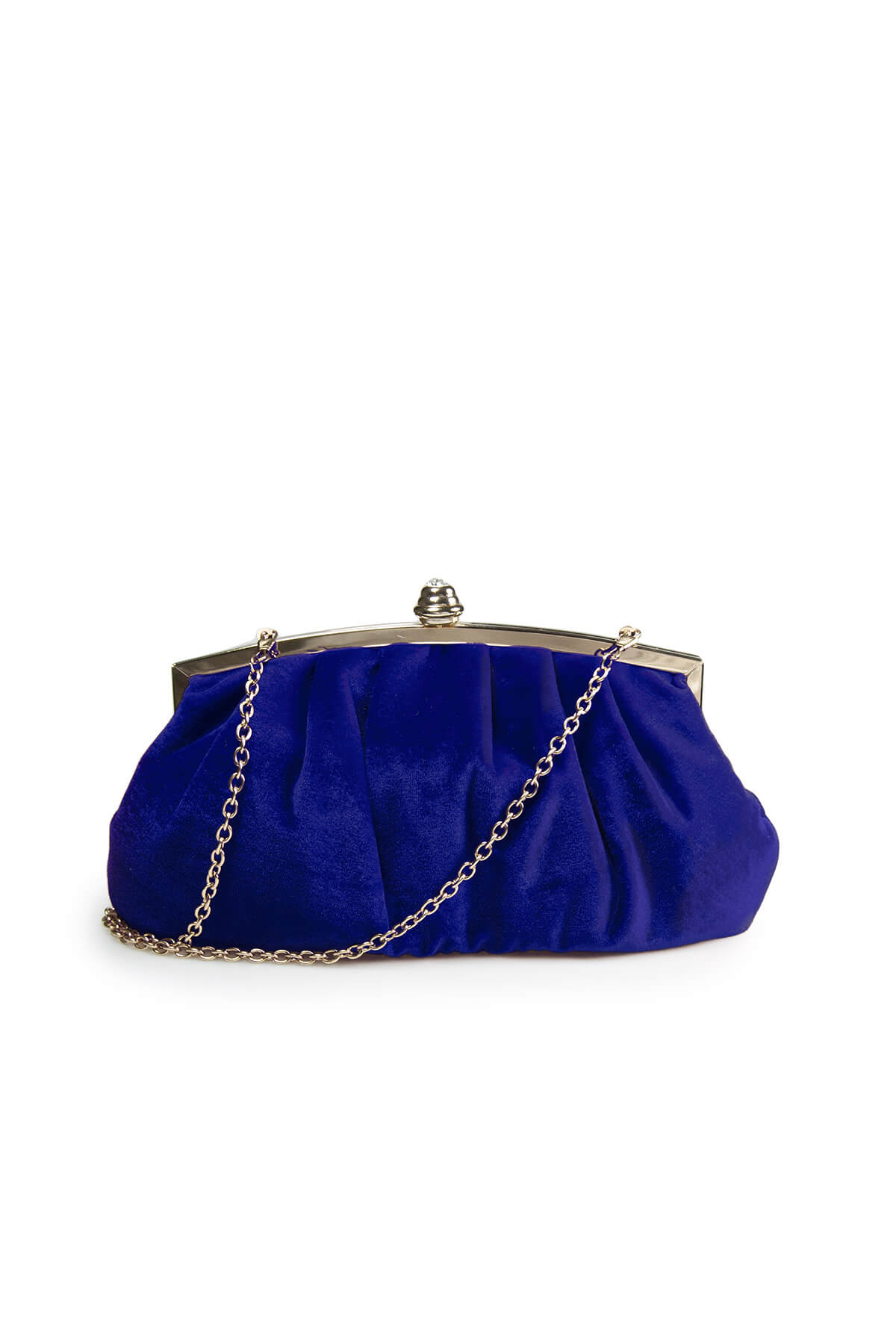 Pleated Washed Velvet Top-Frame Clutch in Jewel