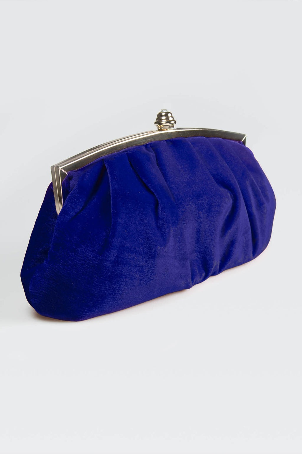 Pleated Washed Velvet Top-Frame Clutch in Jewel