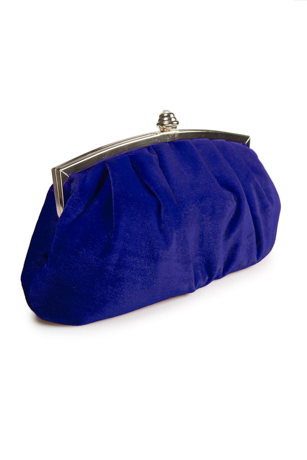 Pleated Washed Velvet Top-Frame Clutch in Jewel