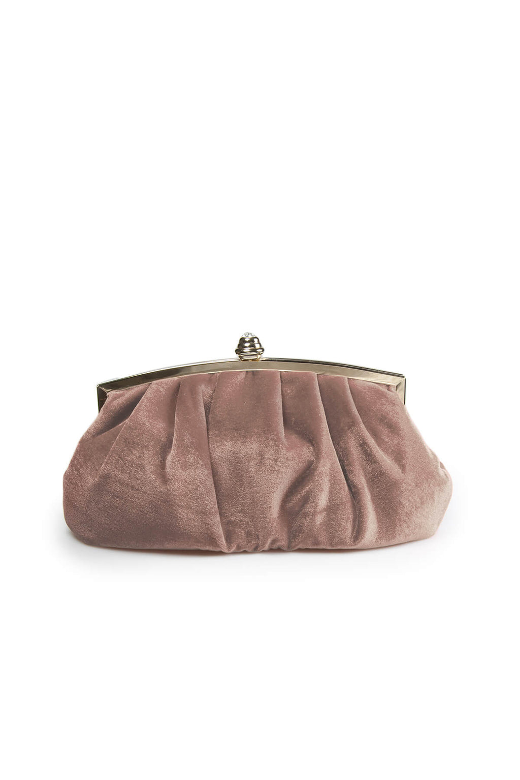 Pleated Washed Velvet Top-Frame Clutch in Rose Taupe
