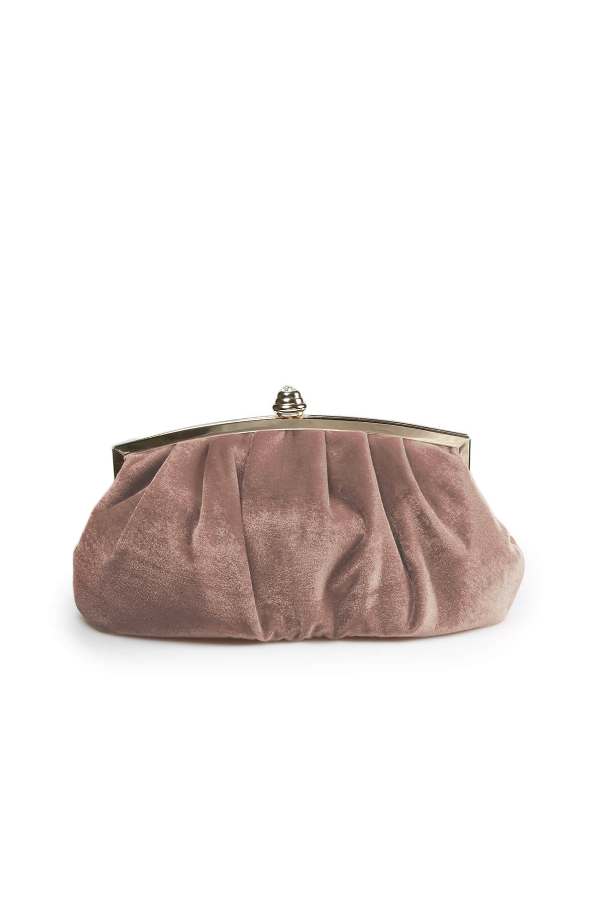 Pleated Washed Velvet Top-Frame Clutch in Rose Taupe